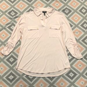 Jones New York Women's Light Pink Collared V-Neck Blouse Size Large